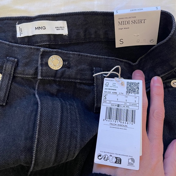 NWT Mango Calf Length, Midi, Black Denim Slit Skirt, Small - Picture 4 of 6